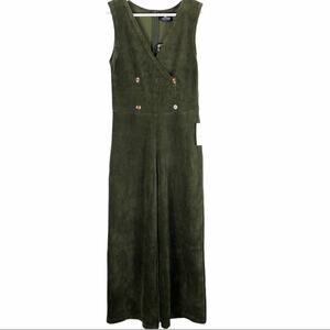 ANGIE Green Corduroy Cropped Jumpsuit Small NWT Stretch Surplice Button Boho